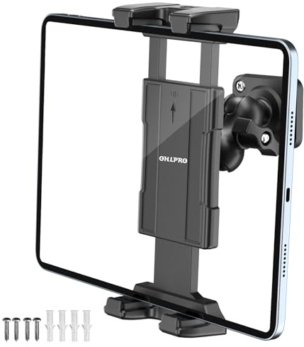 OHLPRO for iPad Wall Mount Tablet Holder, Adjustable Drilled Base with 2 Support Arm Stand for 5-13 iPad mini Pro Air, Fire HD, Galaxy Tab, Switch and Phone - 360° Viewing, Adjustable Tilt