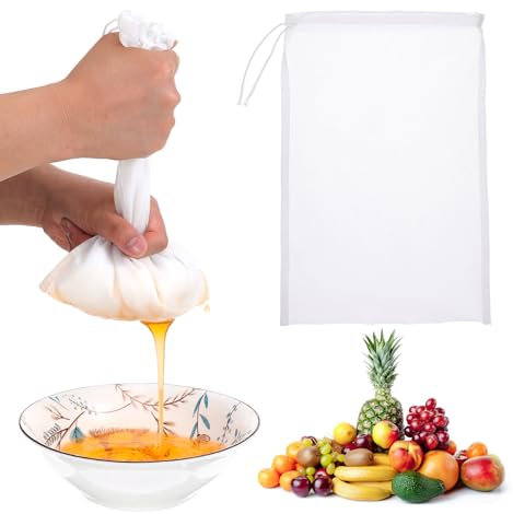 Lot de 6 sacs à lait de noix, 30,5 x 20,3 cm, réutilisables, en nylon, pour fromage, fromage, tamis fins, filtre alimentaire pour filtrer le jus de fruits, l'amande, le fromage, le café, le tofu, le