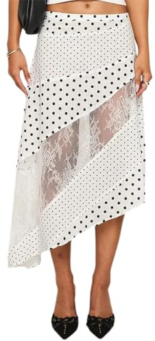 SYHVGI Women's Sexy Lace Patchwork Flowy Midi Skirt Low Waist See Through Long Skirt Sheer Maxi Skirt