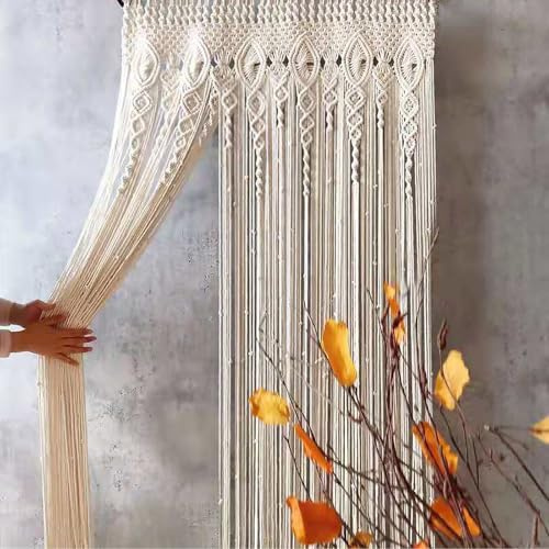 Guozyly Cortinas de macramé bohemio, cortinas de ventana de tapicería tejida, cortina de boda, tapiz colgante de pared, decoración de pared tejida para sala de estar, dormitorio, fiesta de boda (A)