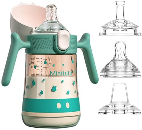 Tasse d'apprentissage pour Bébé, Biberon à Paille Enfant anti-débordement, Gobelet à jet souple étanche 240ml/8oz, avec 3 types de becs en silicone, sans BPA (Vert)
