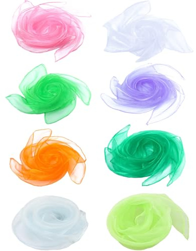Kisstta 8 Stück Jongliertücher, 60x60cm Chiffontücher, Schwungtuch, Bunte Tücher, Seidentücher für Tanzen, Jonglieren und Sensorisches (farbig 1)