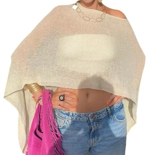 Crochet Cover Up for Women See Through Solid Irregular Loose Long Sleeve Pullover Summer Beach Knit Tops Streetwear (Yellow, ONE Size)
