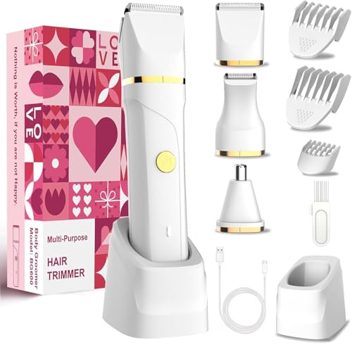 Rasoio intimo donna 3 in 1 rasoio donna elettrico per corpo, vergogna e naso, rasoio elettrico da donna ricaricabile, con stazione di ricarica USB, IPX7 impermeabile