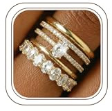 Diamday 5 Pcs Bague Femme 14K Plaqué Or Bague de Pouce Imperméable Cubique Zirconie Bagues Empilables Ensemble Manchette Doigt Bandes de Mariage Promesse Dames Bagues Avec Boîte à Bijoux
