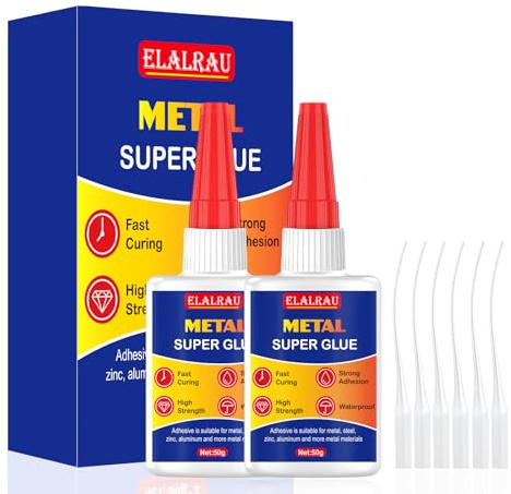 Pegamento fuerte para meta 50gx2, ELALRAU Pegamento fluido para metal extra fuerte, adhesivo transparente resistente al agua y calor, para aluminio, acero, cobre, hierro y más