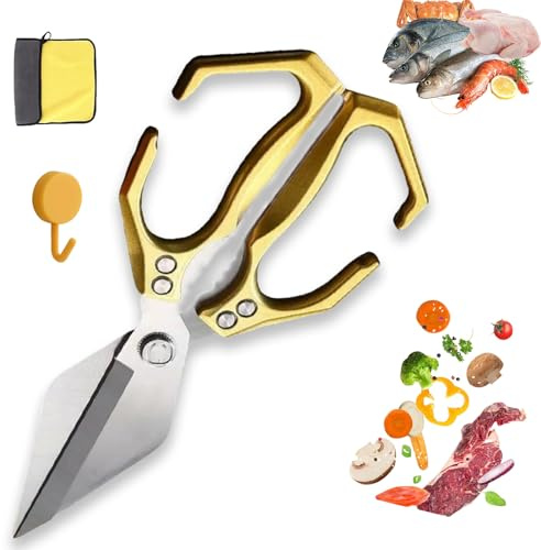 Multifunctional Heavy-Duty Kitchen Shears, 2 in 1 Cooking Scissors with Ergonomic Handle, Stainless Steel Kitchen Scissors for Cutting Chicken, Fish, Meat, Seafood and Bone (1-2)