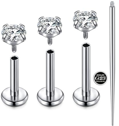 AVYRING Titan Labret-piercing, 16G/18G internt gäng Medusa-piercing för läpp, tragus, helix, conch, näspiercing, silver, 6mm/8mm/10mm, 4 stycken, 6mm, 8mm, 10mm, Titan