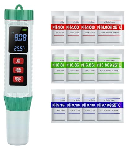 TDS Meter, 5 in 1 Digital Water Quality Tester, Salinity PH EC Temperature Meter with pH Buffer Powder, Tester for Swimming Pool Drinking Water Aquarium Hot Tub Saltwater & Spa