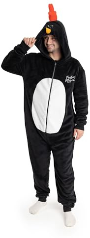 Wallace and Gromit Feathers McGraw Black Onesie | Long Sleeve Zip-Up Loungewear | Unisex Adult Sleepwear & Relaxation Suit Merch - Large