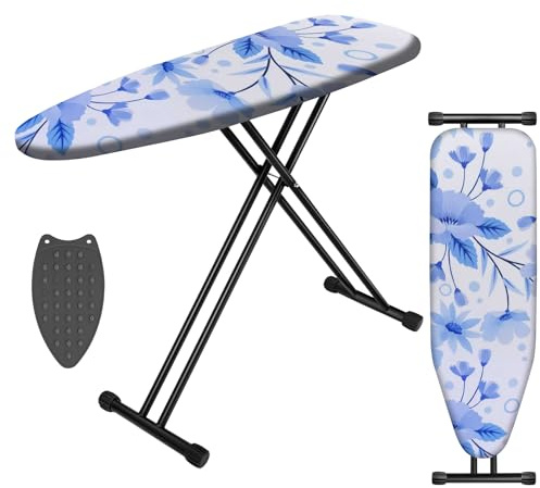HLILBTE Ironing Board, Compact Ironing Board 13x43 Ironing Area with Extra Thick Heavy Duty Padded Cover, Stable Structure, Easy to Fold,Iron Mat, Brown