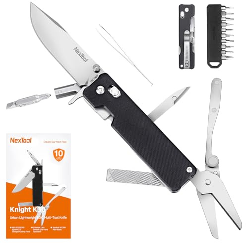 NexTool Multitool,Knight K30 Klappmesser mit Stoßwellenverschluss,11-in-1 Multitool Werkzeug mit 2.76 14C28N Steel Knife,Zackenschere für EDC,Outdoor & DIY,Geschenk für Männer mit 4mm 10-in-1 Bit Set
