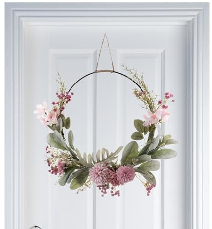 Ghirlanda Floreale A Cerchio, Ghirlanda Primaverile Con Orchidea Rosa Viola Gypsophila, Fiori Artificiali Ghirlande Di Benvenuto Per Porta D'ingresso, Parete, Finestra, Fattoria