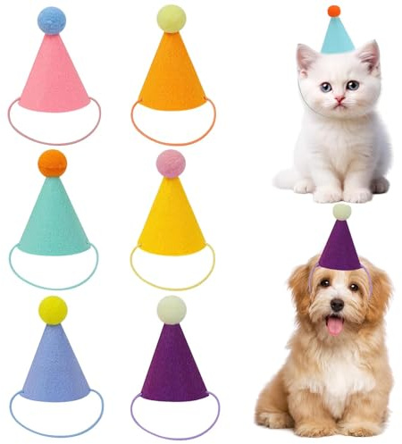 Yeenano Mini Party Hats for Toy Stuffed Animals,6 Pcs Party Hats for Teddys,Birthday Hat,Partys Hat Toys,Fabric Pastel Cute Girls,Cone Hatx for Birthday Parties,Reusable Decorations for Dogs Cats