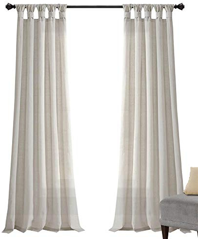 Lush Decor Burlap Knotted Tab-Top Window Curtain Panel Pair, 45W x 95L, Light Linen