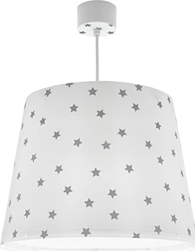 Dalber Lampe kinderzimmer, kinderlampe Pendelleuchte Hängelampe, Deckenleuchte Kinder, Deckenlampe kinderzimmer Star Light Sterne Weiß Grau, 82212B, E27