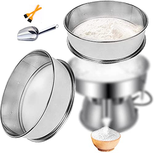Round Stainless Steel Flour Sieve/Pollen Fine Mesh Sifter/Sifting Sieve Icing Sugar Shaker Strainer with Spoon and Brush, 30cm,100 Mesh