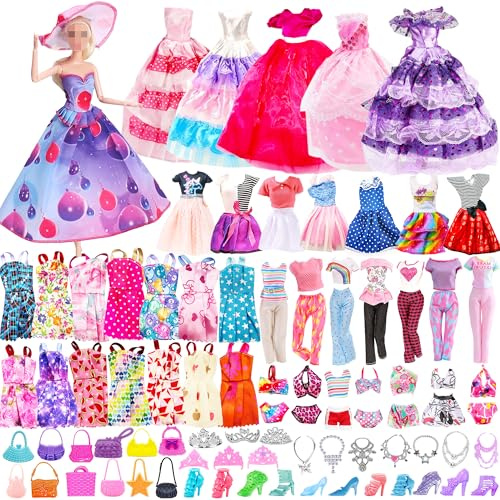 Chennyfun 49 Accessori per 11.5 Pollici / 30 CM Bambola: 4 Abiti + 5 Abiti Moda Completi + 5 Gonne Corte + 3 Costumi da Bagno + 10 Scarpe + 10 Borsette + 6 Collane + 6 Corone