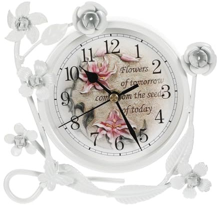 WOFASHPURET Vintage Silent Table Clock with Floral Iron Design Retro Mantel Clock for Bedroom Living Room Office Eco-Friendly Desk Ornament