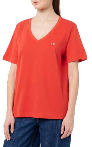 GANT Reg Shield SS T-Shirt à col en V, Rouge Vif, XXL Femmes