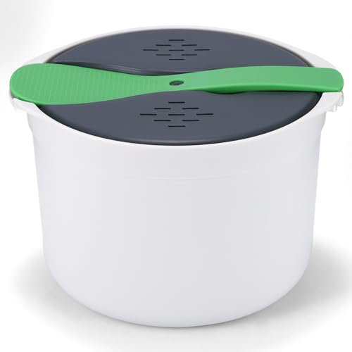 Microwave Rice Cooker, 2L Microwave Steamer Microwave Pasta Cooker, Rice Cooker and Steamer with Rice Scoop and Strainer- Microwave Saucepan for Meats, Pasta, Potatoes, Vegetables