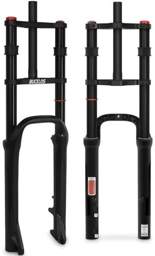 BUCKLOS 26 inch x 4.0 Fat Tire Bike Suspension Air Fork Double Shoulder, 1 1/8 MTB QR 9 x 135mm Travel Straight Tube Manual Lockout 180mm Travel Mountain Bicycle Front Forks for Beach Snow Ebike