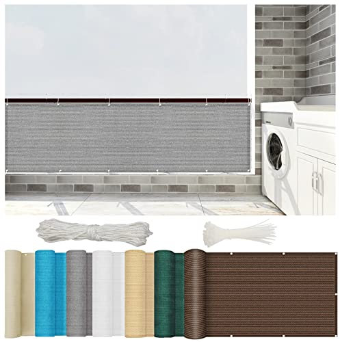 Barandilla de balcón de 90 x 300 cm, protección a medida, con ojales y banda para barandilla de protección de balcón, color gris