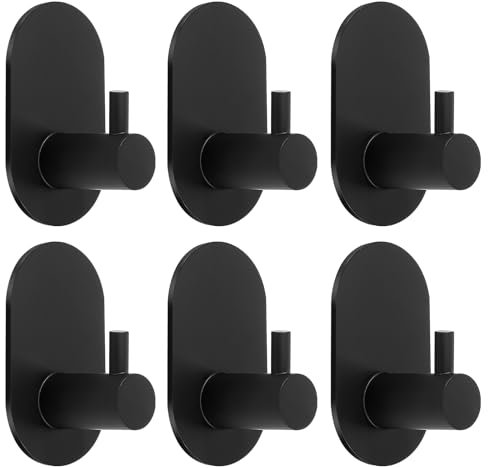 Self Adhesive Hooks, 6 Pack Heavy Duty Adhesive Towel Wall Shower Hook for Bathrooms Door Coat Hook Hangers Stick on Hooks for Kitchen Home