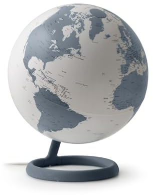 Tecnodidattica Atmosphere Evolve Velvet Pirite – Globo terráqueo de diseño escandinavo con lámpara de colores, cartografía política en inglés, diámetro 30 cm y fabricado en Italia