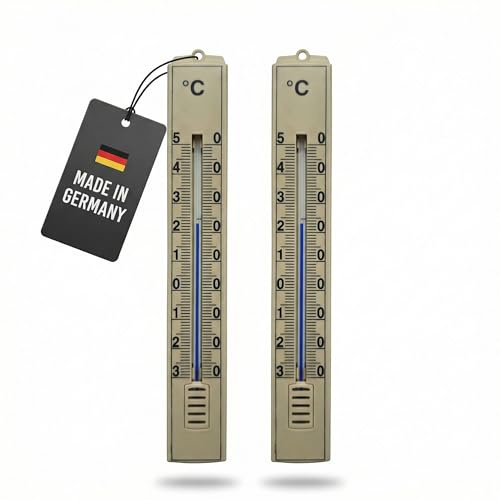Lantelme - Conjunto de 2 termómetros de jardín beige, con pantalla de temperatura de -30°C a 50°C | Termómetro analógico de plástico de 18 cm, resistente a la intemperie para exterior, interior y