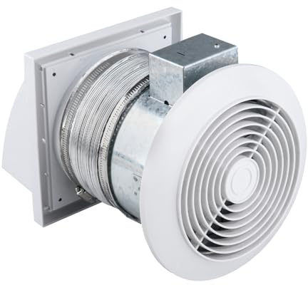 Quini 512M 6-inch Through Wall Exhaust Fan, 80 CFM 4.0 Sones, Bathroom Wall Exhaust Fan, Kitchen Ventilation Fan, 6-inch Diameter Vent, Retractable Duct