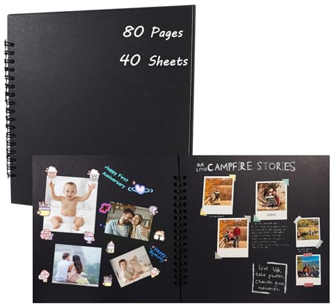 Solinorex Album Fotografico Scrapbooking - Album Foto Personalizzabile 20 X 20cm, 80 Pagine Scrapbook Fai Da Te, Scrapbook Neri Per Matrimoni Compleanni Anniversari