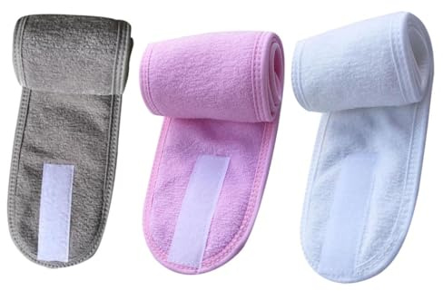 Alipis 3 pièces Bandeau Cheveux Adhésif pour Soins Visage Bain et Spa Bandeau Maquillage Confortable et Respirant Protection Cheveux pour Yoga et Nettoyage Du Visage Gris Rose Blanc