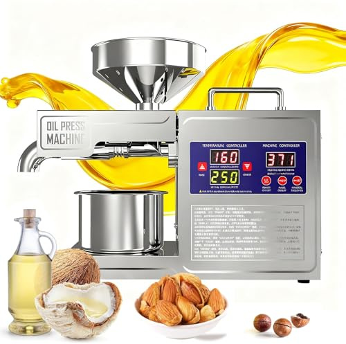 AUTUMFLATGAO 820W Automatic Oil Press Machine, Hot & Cold Press Oil Machine for Home Commercial, 40-300℃ Electric Oil Extractor for Walnut Peanut Sesame Coconut Soybean Sunflower Seeds