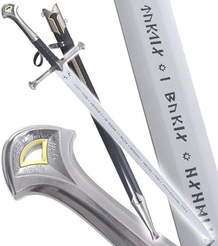 REPLIKSWORD Le Seigneur des Anneaux Epee Anduril en Bois Aragorn Sabre + Fourreau - Lame Decoration Cosplay + Presentoir Inclus
