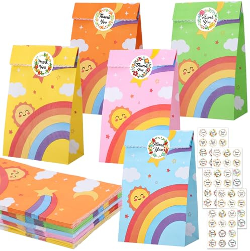 woric 50 PCS Paper Party Bags, 22x12x7cm Rainbow Paper Candy Bags