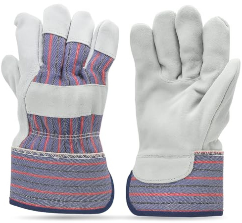 G & F Products Cowhide Leather Work Gloves with Suede Finish Palm rubberized safety cuff, 5 Pairs
