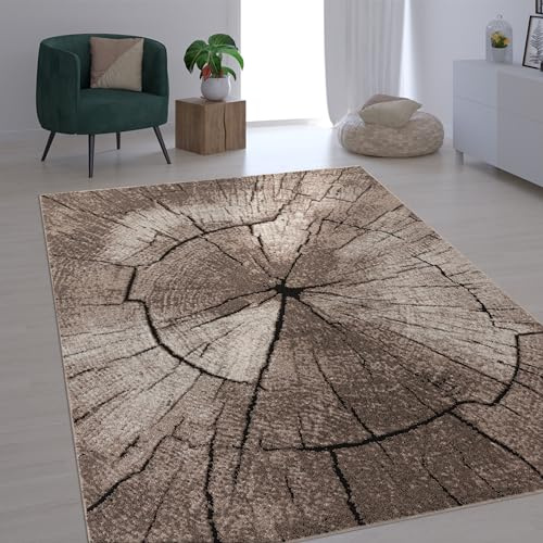 Paco Home Tapis Design Élégant Salon Tronc d'arbre Effet D'Optique Nature Gris Brun Beige, Dimension:120x170 cm