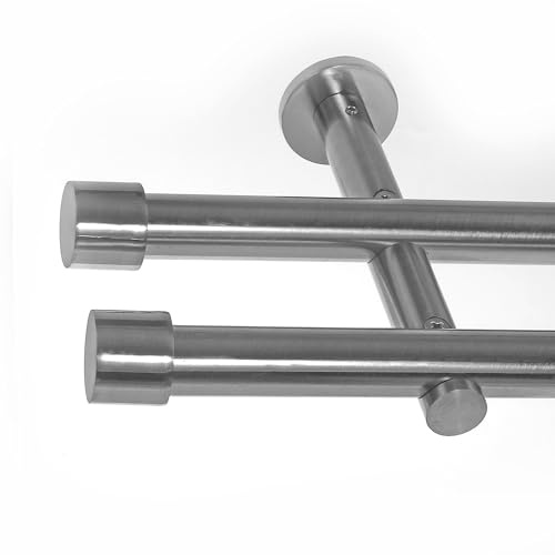 BASIT Gardinenstange Edelstahllook 19mm 2-läufig Wand 240cm lang H29