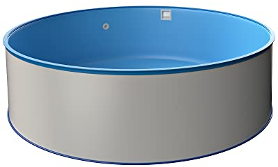 Set per piscina Ø 5 m profondità 1,20 m, rivestimento in acciaio 0,6 mm e pellicola interna 0,8 mm con profilo trapezoidale, impianto di filtraggio a sabbia SF133 con valvola a 6 vie, scala in acciaio inox per piscine e skimmer