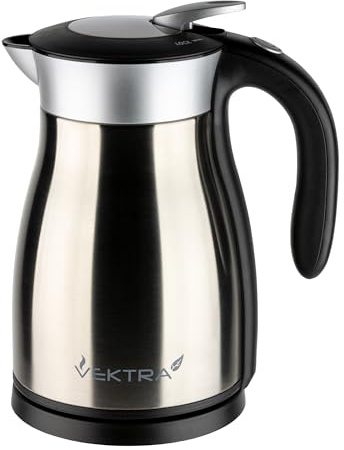 Vektra VEK-1501 Vacuum Insulated Environmentally Eco Friendly Easy Pour Cordless Kettle, 1.5 Litre, Stainless Steel