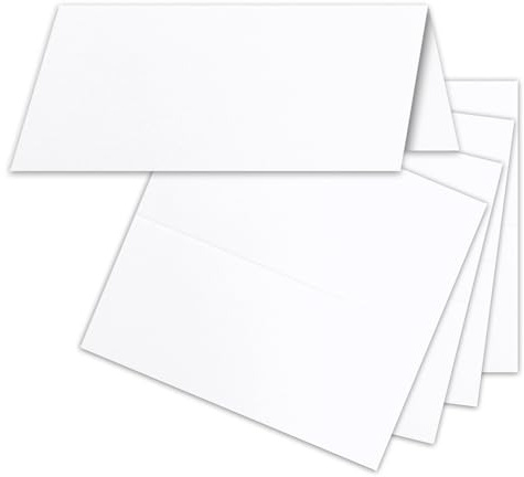 50 x bordskort i vitt (vit) – 4,5 x 10 cm – tomma – dubbla kort – som platskort och namnkort för bröllop och fester