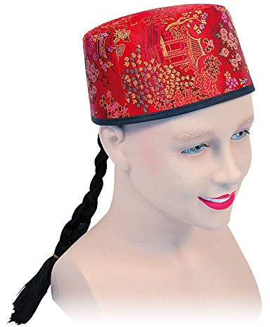 Bristol Novelty- Chapeau Mandarin Chinois, BH442, Rouge/Noir, Taille Unique Halloween