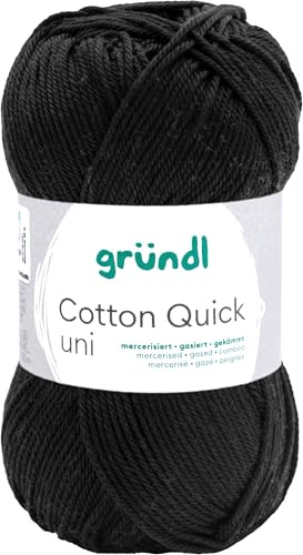 Gründl Wolle Cotton Quick uni - dünne Wolle zum Häkeln - Strickgarn - Häkelgarn - Glänzend und hautfreundlich - 100% Baumwolle - 1 Knäuel 50 g / 125 m - Nadelstärke 3-4 - Schwarz