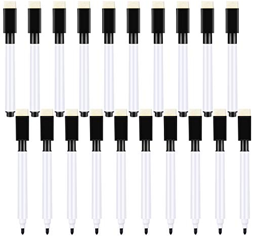 Meetory 20 Stück Whiteboard Marker Magnetisch, 3 in 1 Folienstift Abwischbar Trocken Abwischbar Stift Folienstift mit Radierer, Stift Schwarz für Schule Zuhause Erwachsene Männer Frauen (11.3 * 1cm)