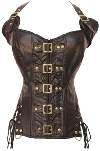 Kelvry Donna Gothic Steampunk Pelle delle di Overbust Corsetto Con Pizzo Sexy Lingerie Waist Trainer Bustino