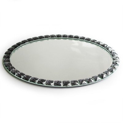 The Jay Companies Beaded Candle Garden Oval Tray, Black and White