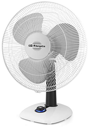 Orbegozo TF 0123 - Ventilateur de table, oscillant, 2 vitesses, diamètre de l'hélice 23 cm, poignée, 25 W, veilleuse LED, blanc