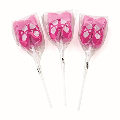 Fun Express Ballerina Ballet Shoe Suckers Pink Lollipops 12 Pack - Ballerina Birthday Party Decorations & Dance Party Favors | Princess Candy for Ballet Valentines, Goodie Bags & Recital Gifts