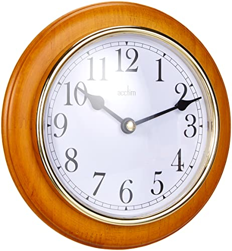 Acctim Maine Wall Clock Quartz Wood Frame Gold Bezel Cherry 20cm 24170